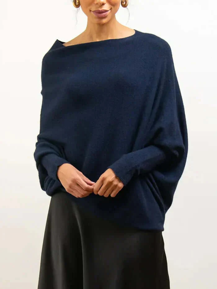 Maglione Donna Collo Alto con Effetto Drappeggiato Asimmetrico