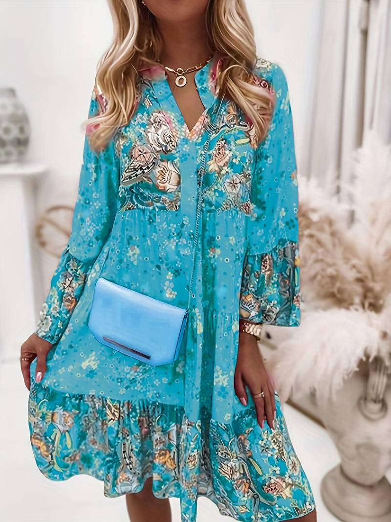 Abito Boho Donna Scollo Ampio Stile Floreale Fluidità