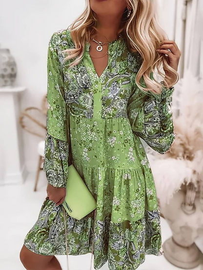 Abito Boho Donna Scollo Ampio Stile Floreale Fluidità