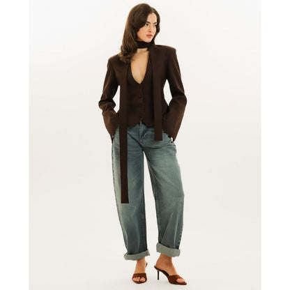 Blazer Donna Manica Lunga con Sciarpa Elegante