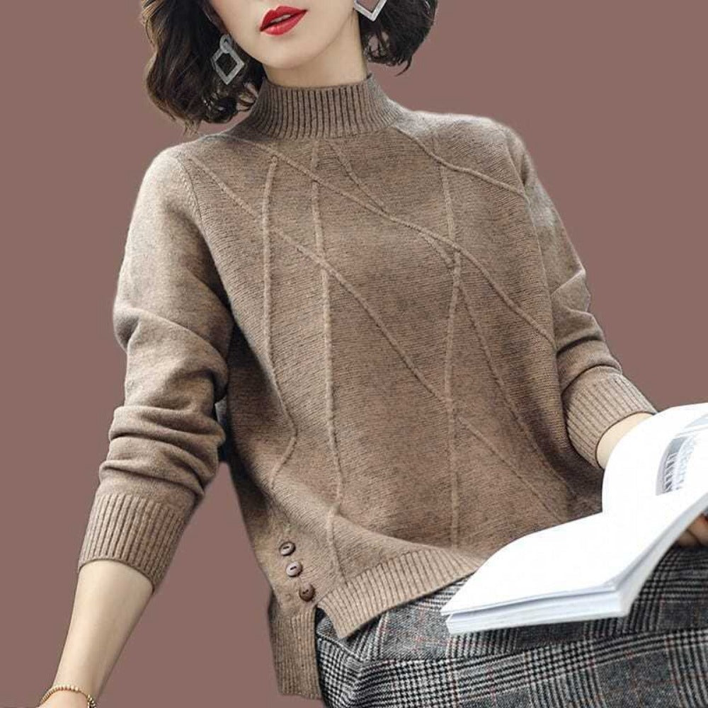 Maglione Donna con Bottoni Laterali in Maglia Morbida