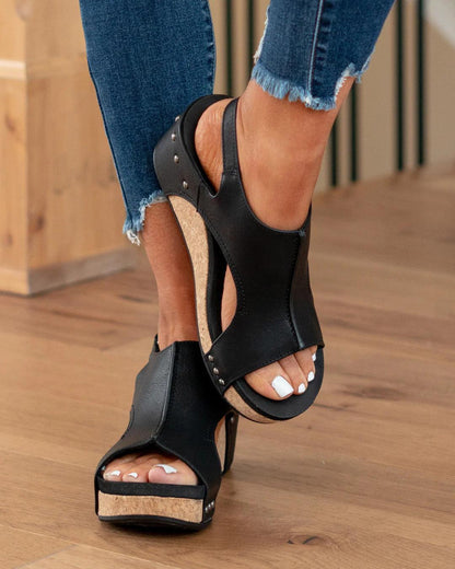 Sandali Donna Zeppa Plateau con Fibbia al Tallone