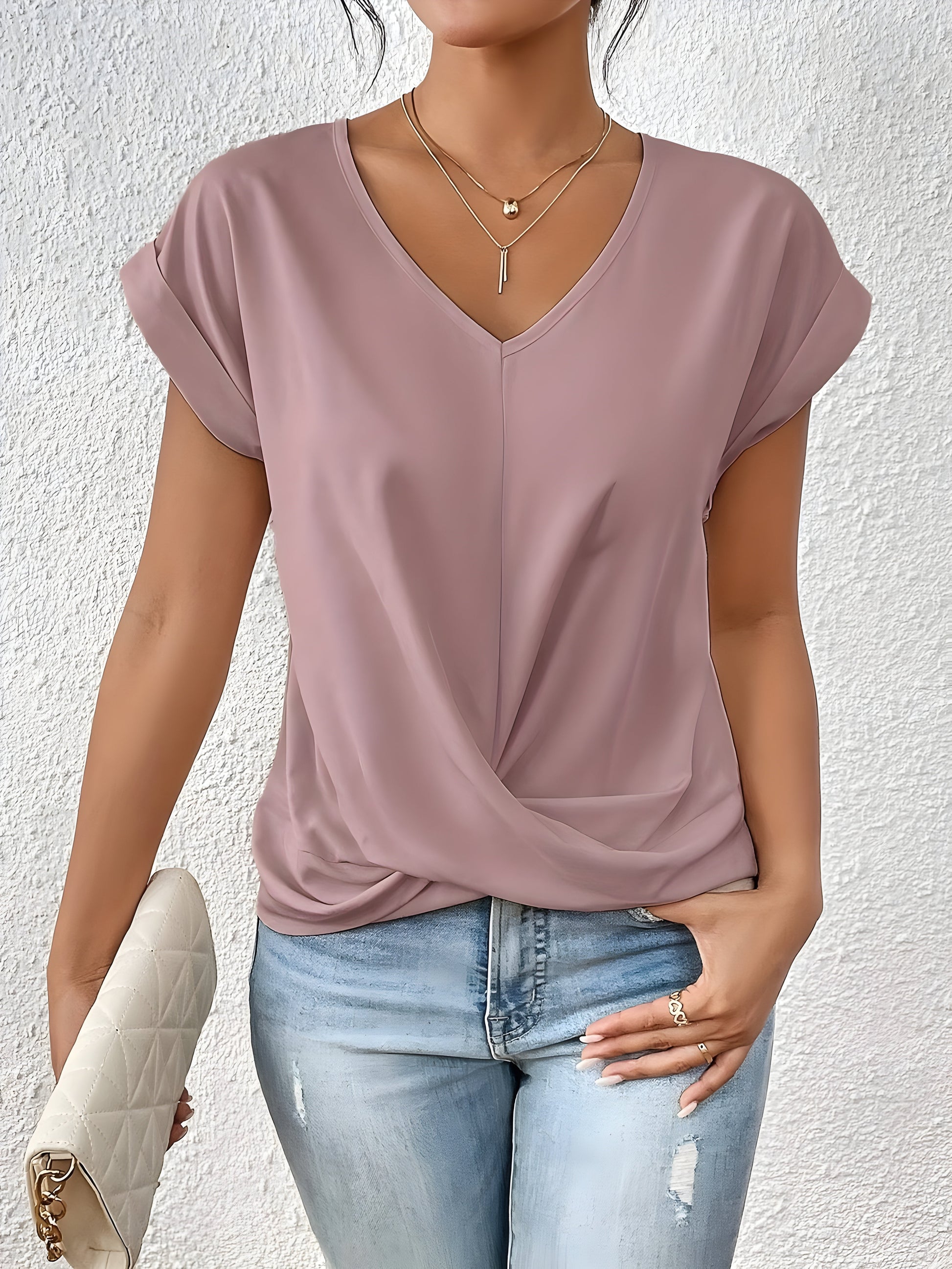 T-shirt Donna Scollo a V Manica Corta Basic - Brentozzi