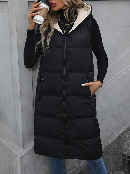 Gilet Lungo Donna con Cappuccio e Chiusura Zip - Brentozzi