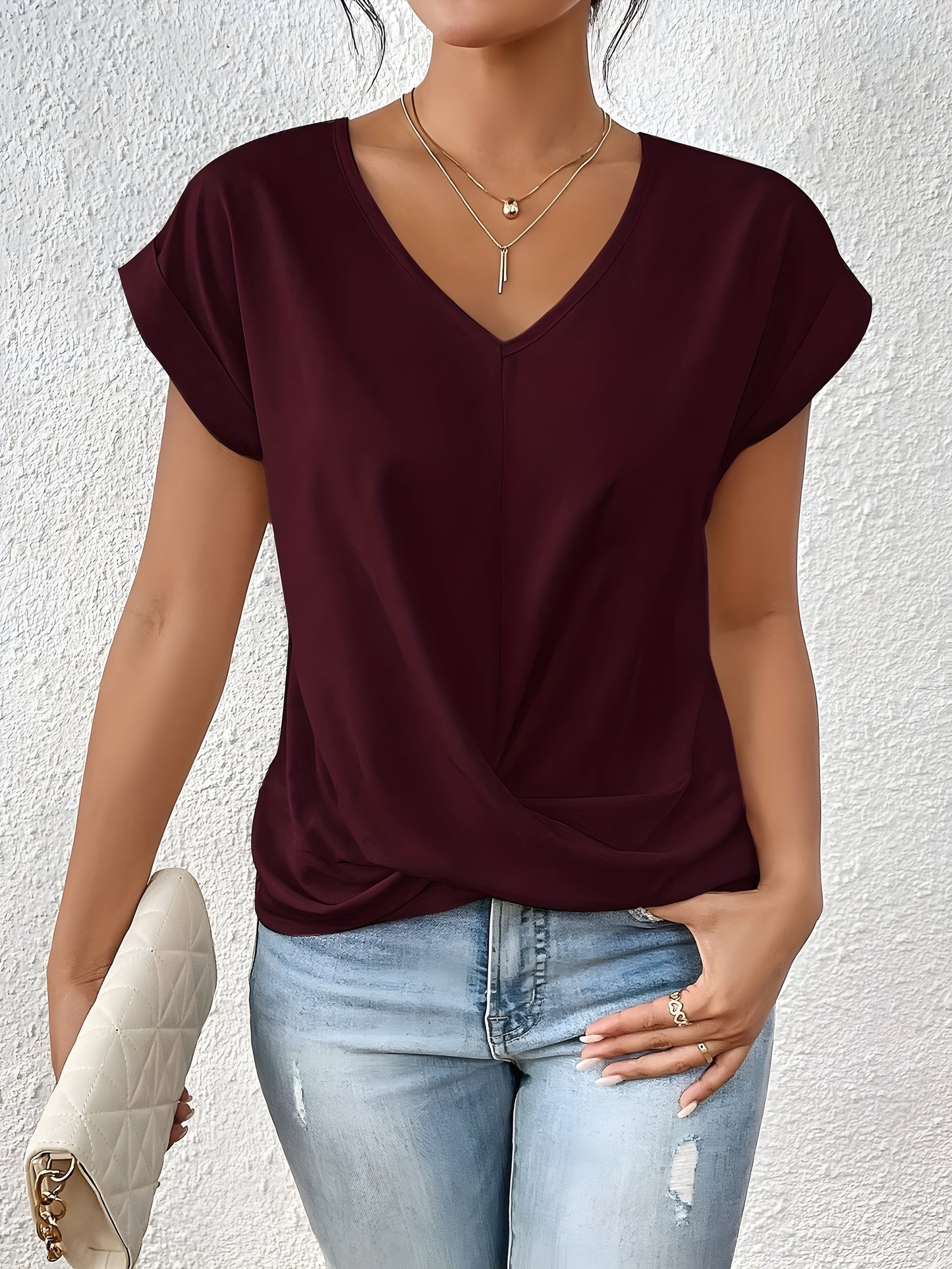 T-shirt Donna Scollo a V Manica Corta Basic