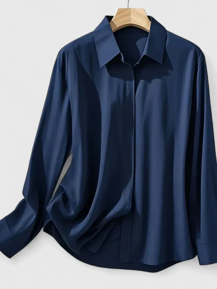 Camicia Donna in Satin con Bottoni e Manica Corta