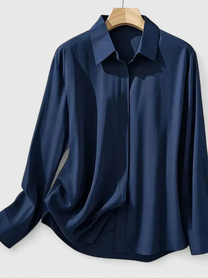 Camicia Donna in Satin con Bottoni e Manica Corta