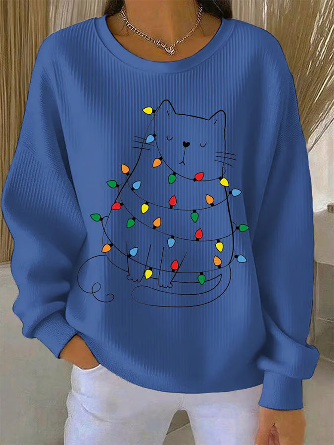 Maglione Donna in Maglia con Motivo Gatto Natale