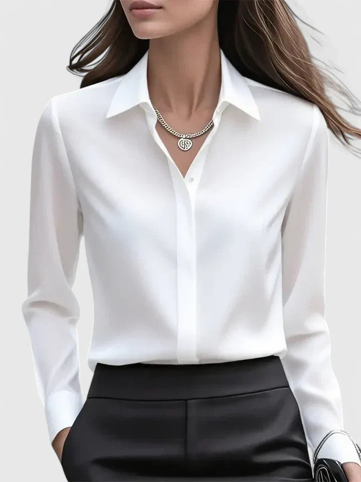 Camicia Donna in Satin con Bottoni e Manica Corta