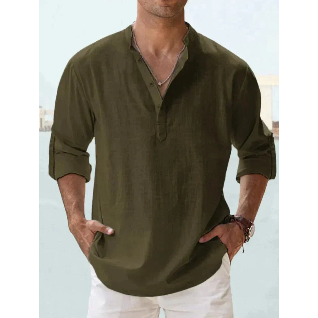 Camicia Uomo Manica Lunga Colletto Coreano
