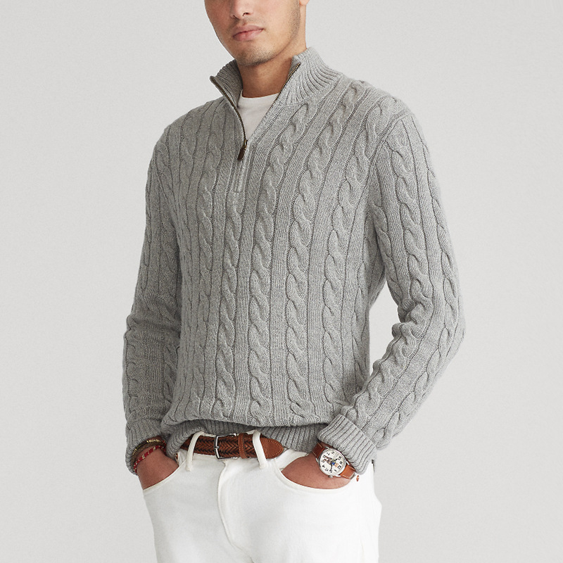 Maglione Uomo Mezza Zip Treccia Collo Alto - Brentozzi