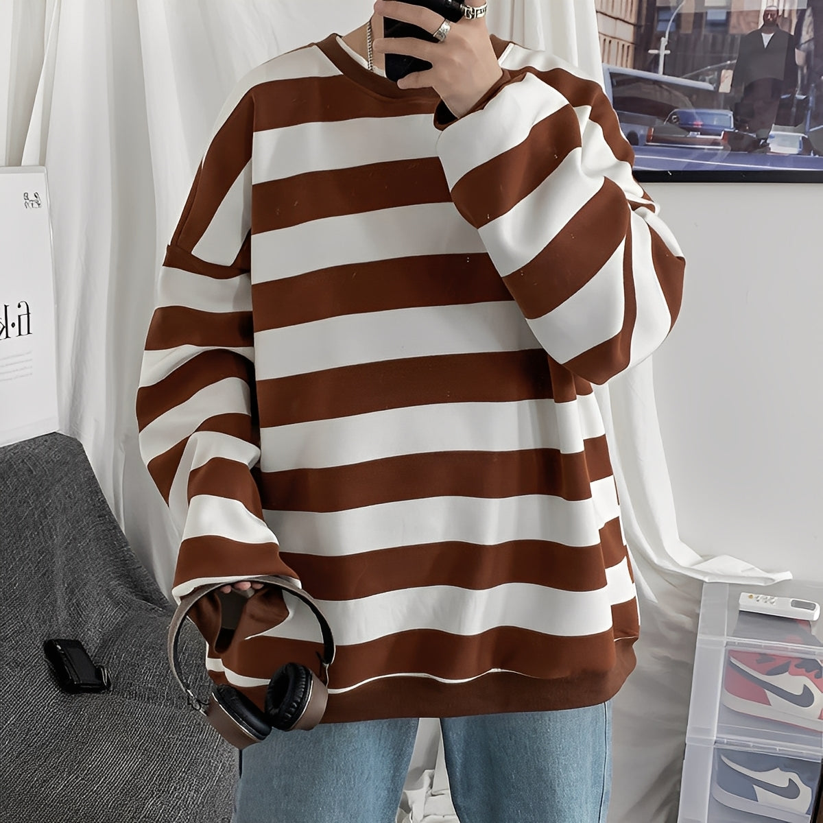 Maglione Uomo Oversize in Maglia a Righe