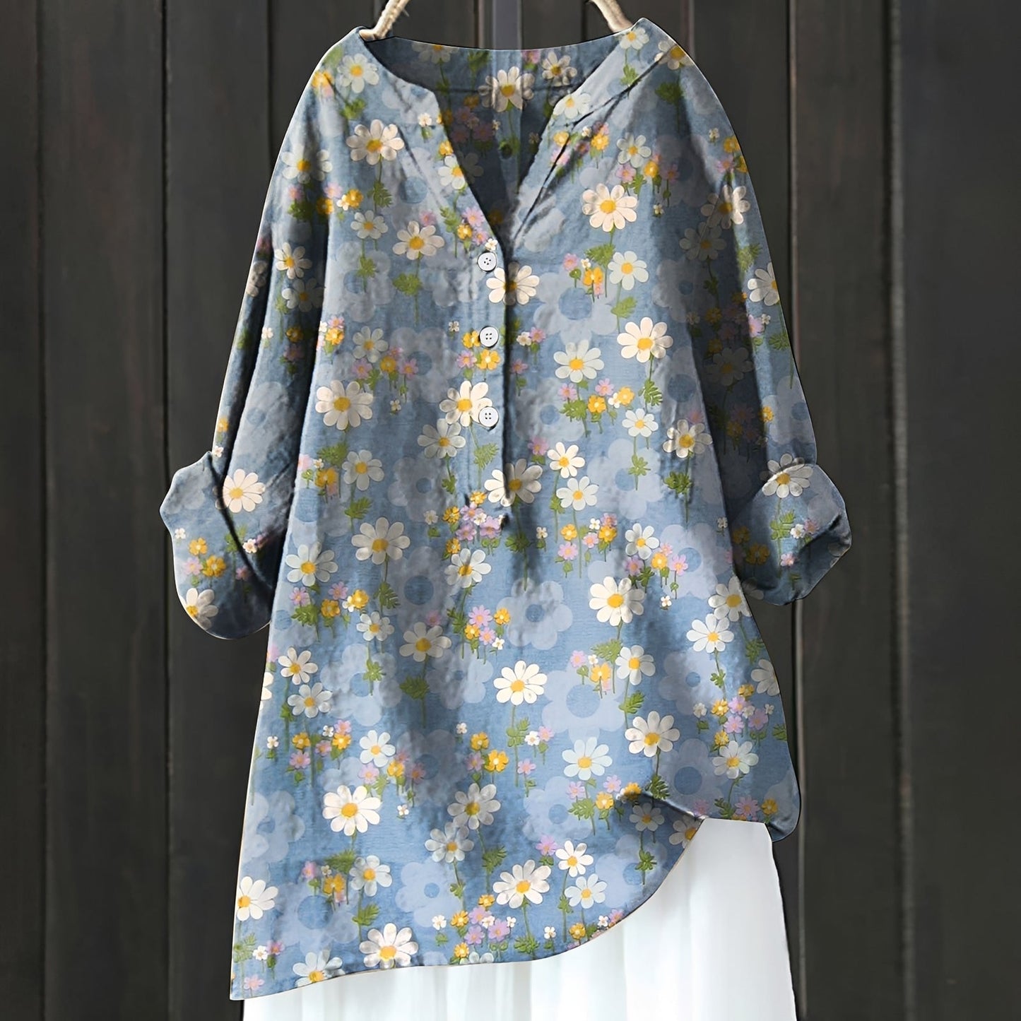 Camicia Donna con Mezza Patta a Fiori Stile Elegante
