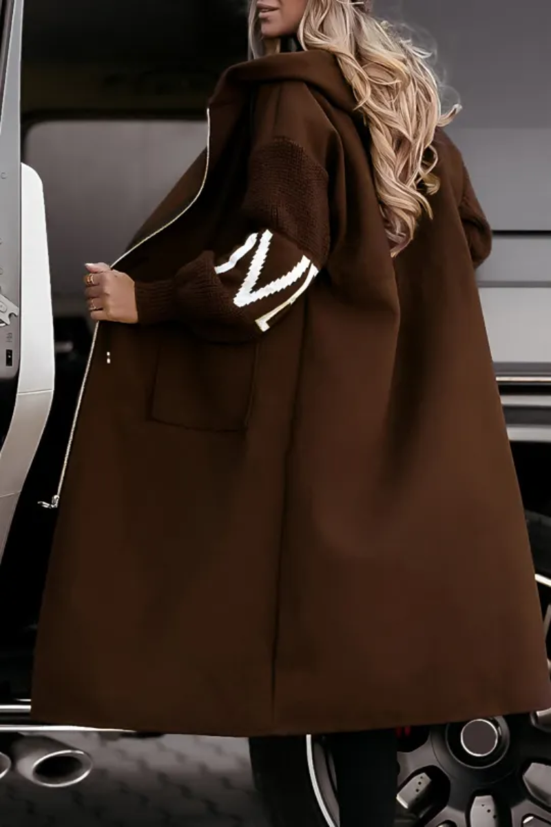 Giacca Donna con Cappuccio e Maniche Maglia Patchwork Autunno Inverno