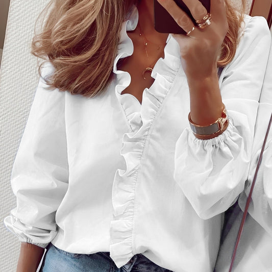 Blusa Donna in Viscosa con Scollo a V e Ruches - Brentozzi