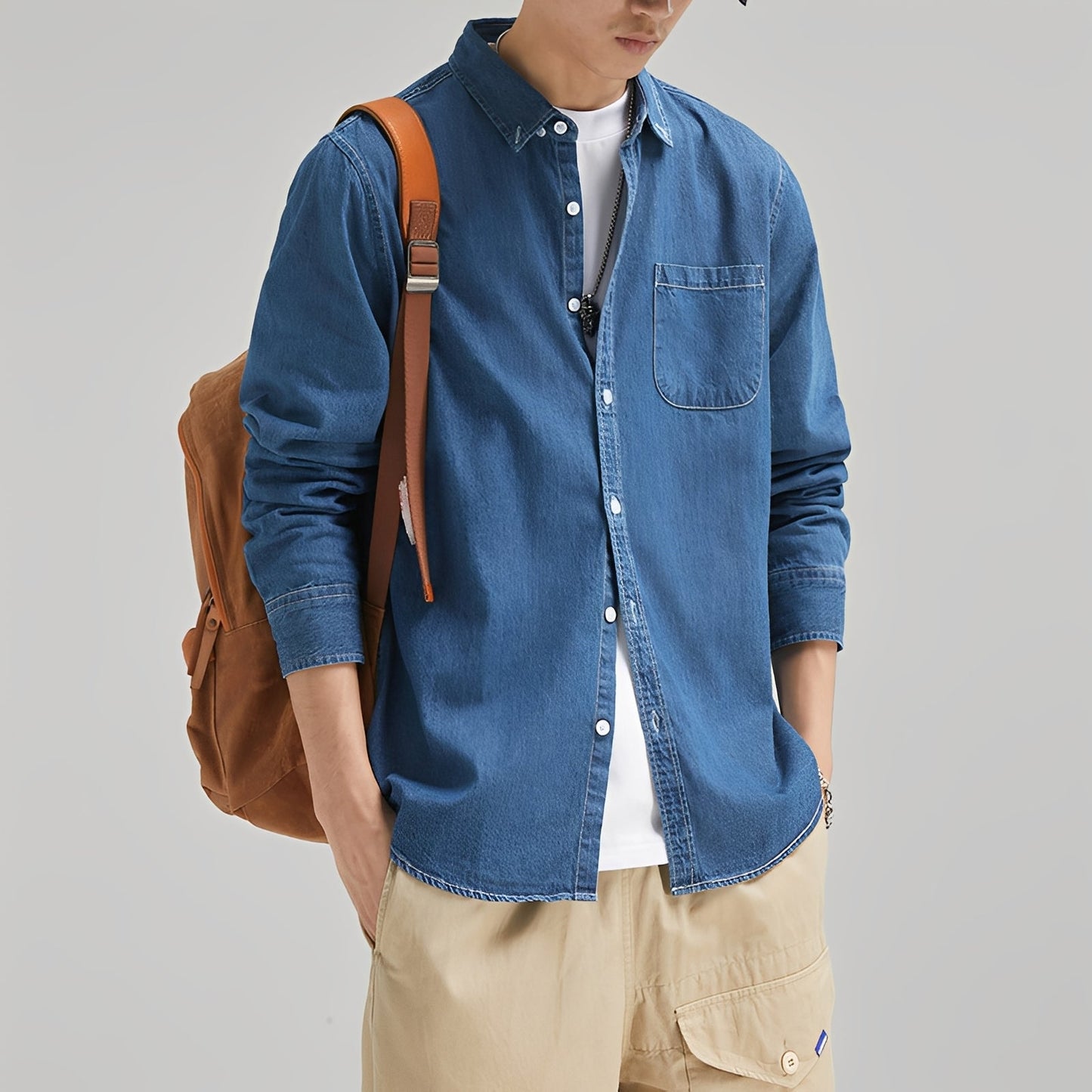 Camicia Jeans Uomo Casual con Tasca Regular Fit