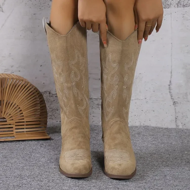 Stivali Donna in Camoscio Stile Cowboy Classici