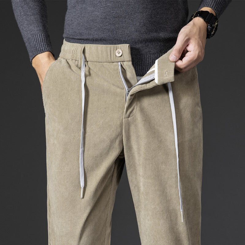 Pantaloni Chino Uomo in Velluto a Coste Vestibilità Comoda