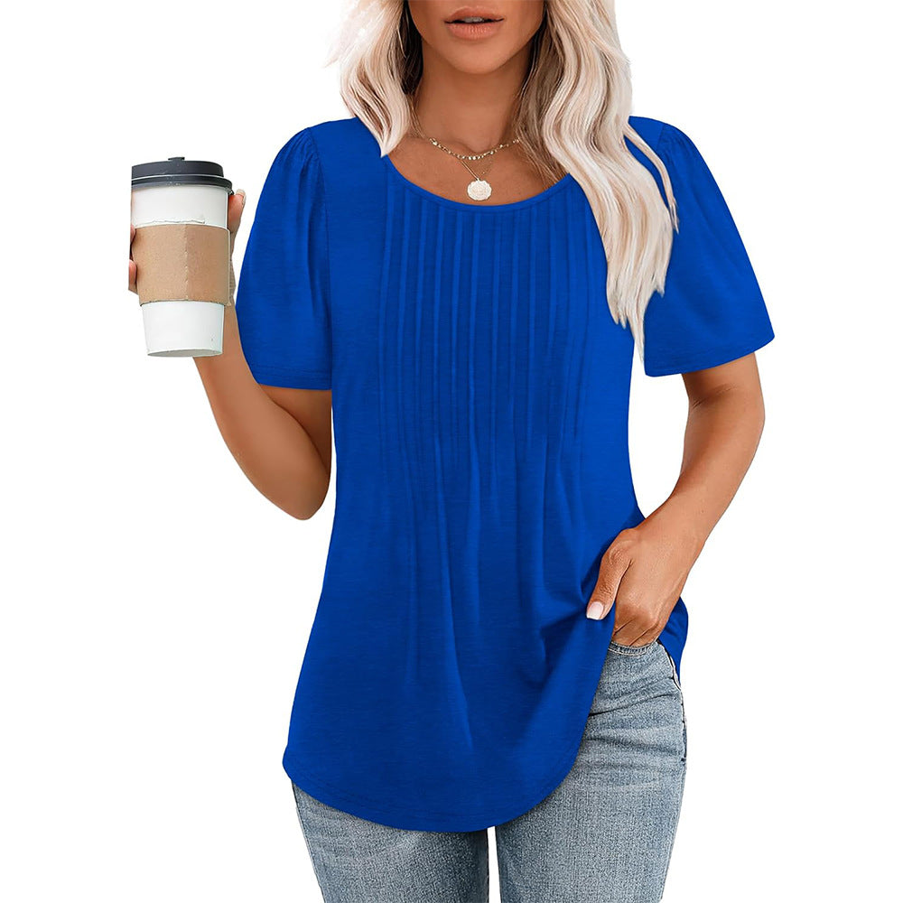 Camicia Plissé Donna Girocollo Stile Casual
