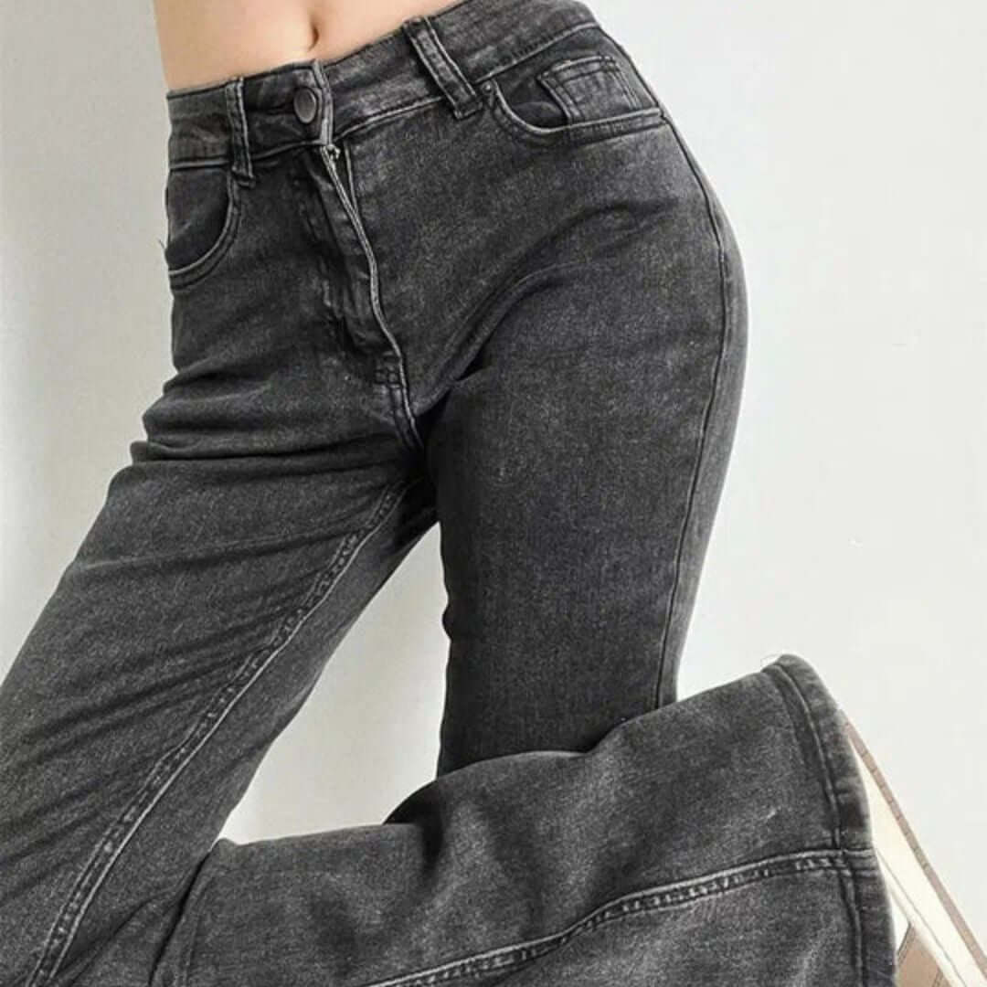 Jeans Donna Vita Alta con Frange a Cuore Taglio Svasato
