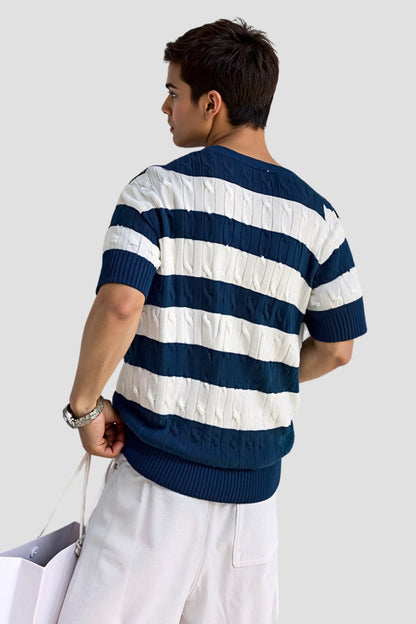 Maglione Uomo a Righe Manica Corta Morbido
