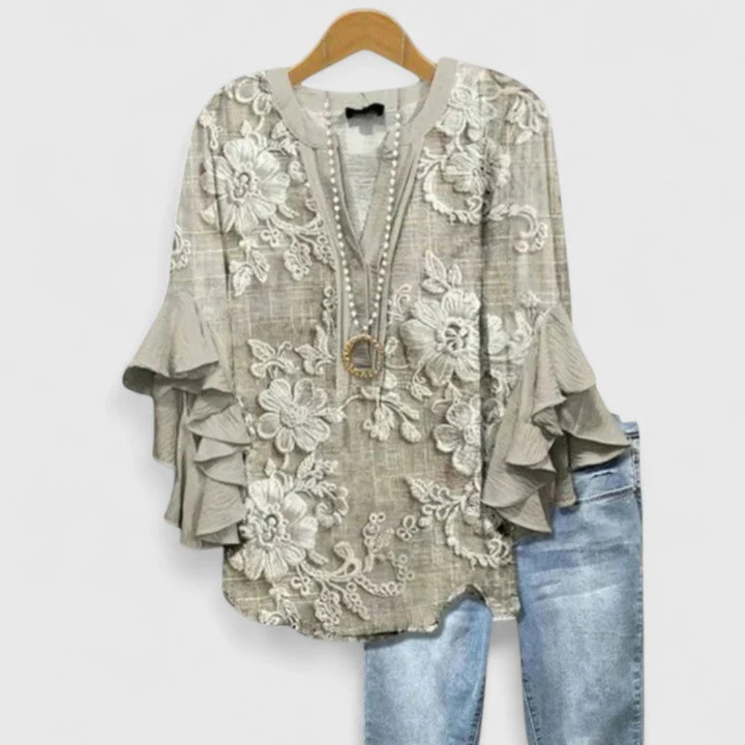 Donna Casual con Stampa Floreale e Maniche a Volant