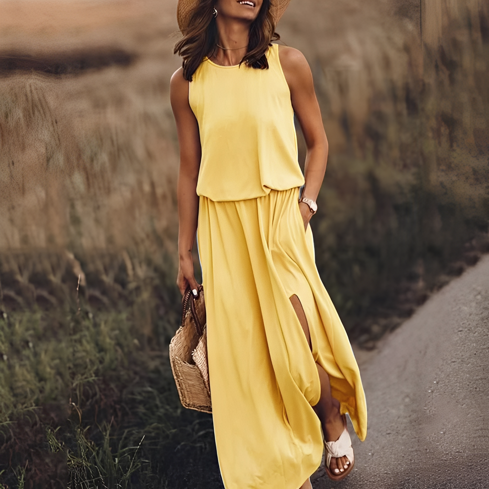 Abito Maxi Donna Senza Maniche Stile Casual - Brentozzi