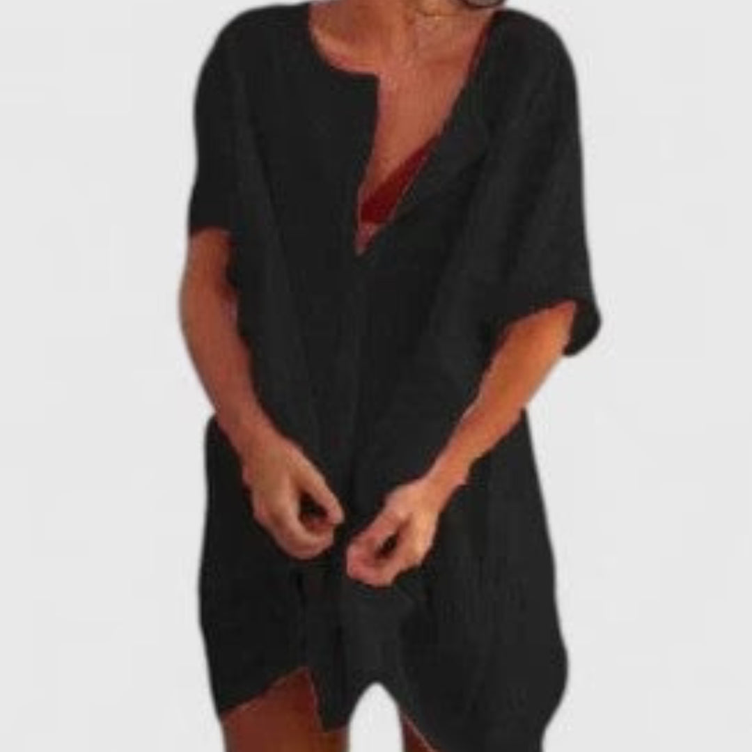 Vestito Spiaggia Donna Smanicato Bottoni Vestibilità Ampia