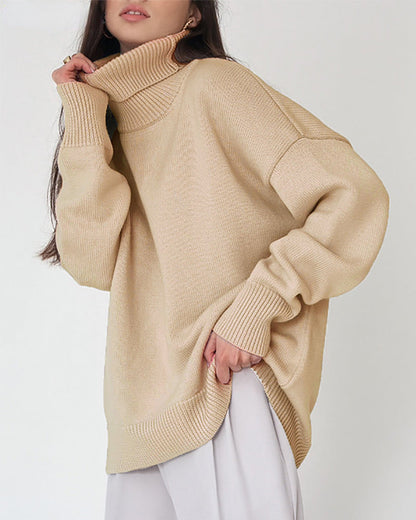 Maglione Oversize Donna Cotone Collo Alto Casual