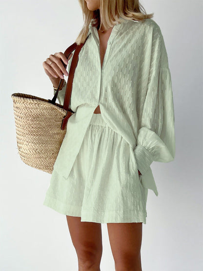 Completo Donna in Cotone Mix Blusa Oversize e Shorts