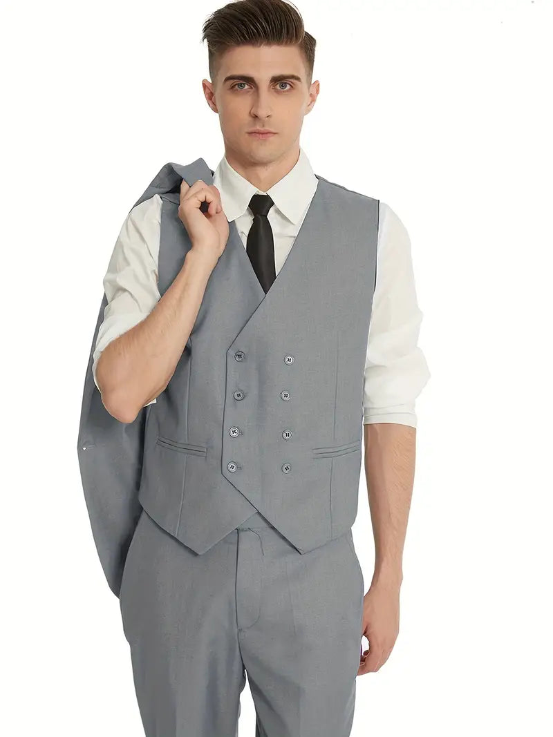 Completo Business Uomo Blazer Gilet e Pantaloni Taglio Classico