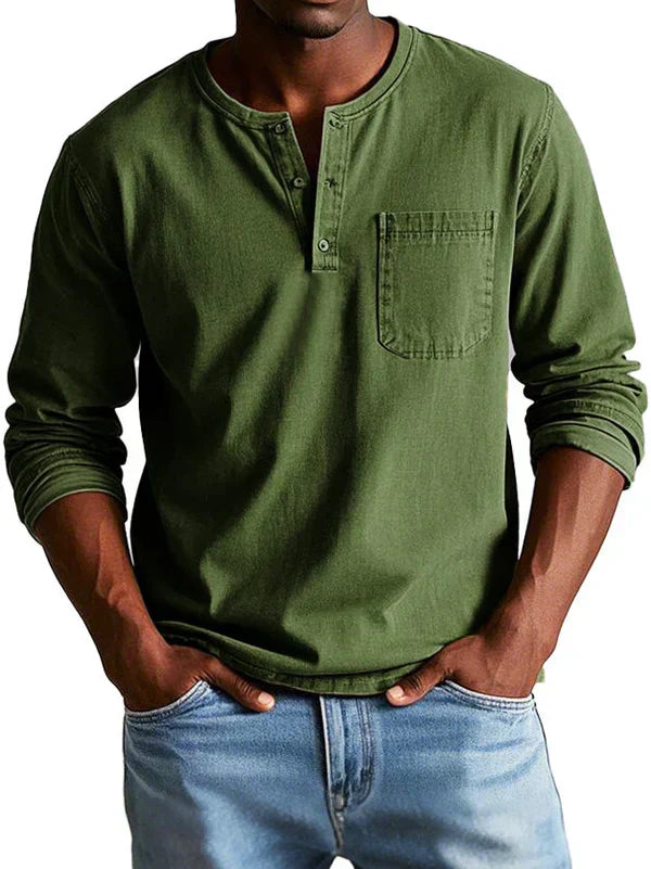T-shirt Uomo Manica Lunga Henley Stile Casual