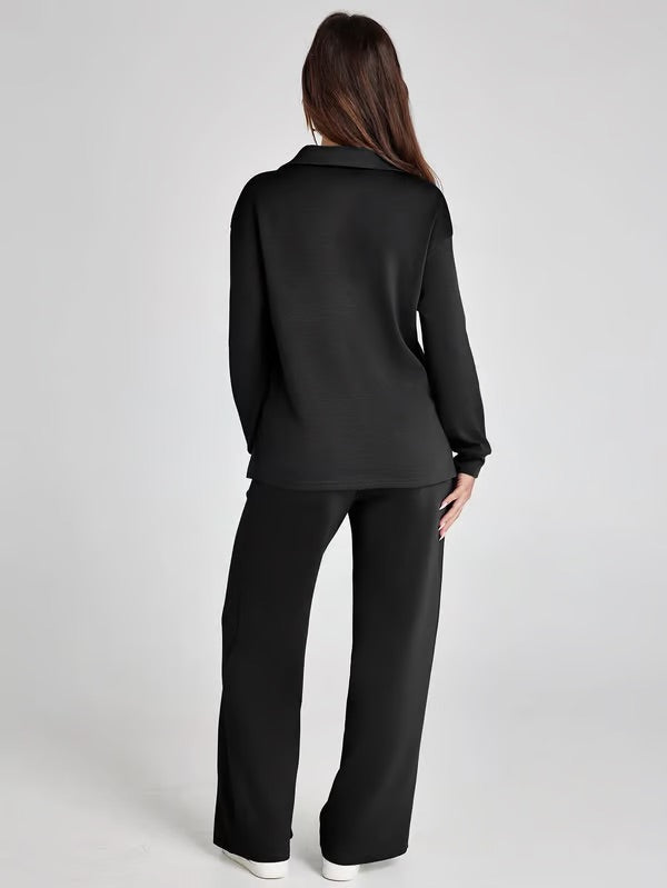 Completo Donna Maglione Scollo a V e Pantaloni Larghi Comodo Autunno