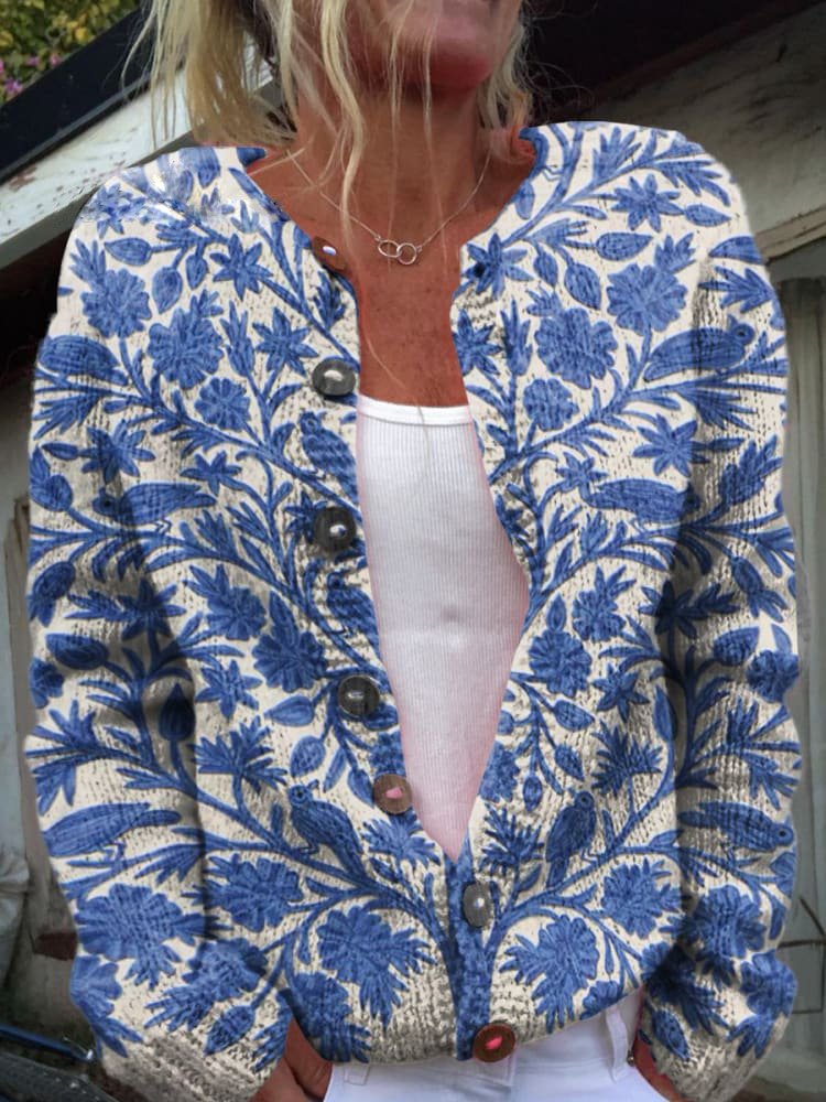 Cardigan Donna con Ricamo Floreale e Bottoni - Brentozzi