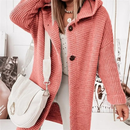 Cardigan Donna con Cappuccio Effetto Cashmere Elegante