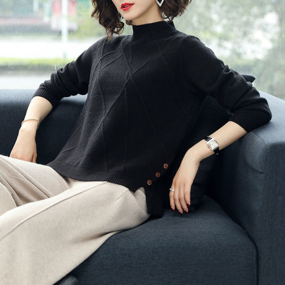 Maglione Donna con Bottoni Laterali in Maglia Morbida