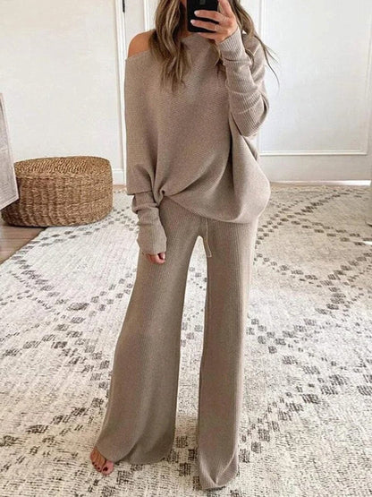 Set Donna Maglia Lavorata Spalle Scoperte Comodo Elegante