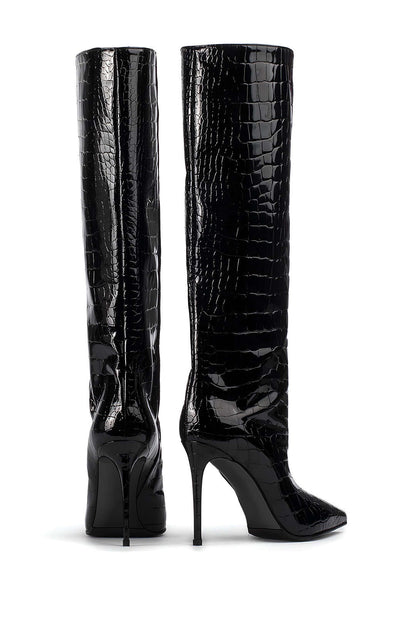 Stivali Donna in Pelle Effetto Coccodrillo Tacco Stiletto