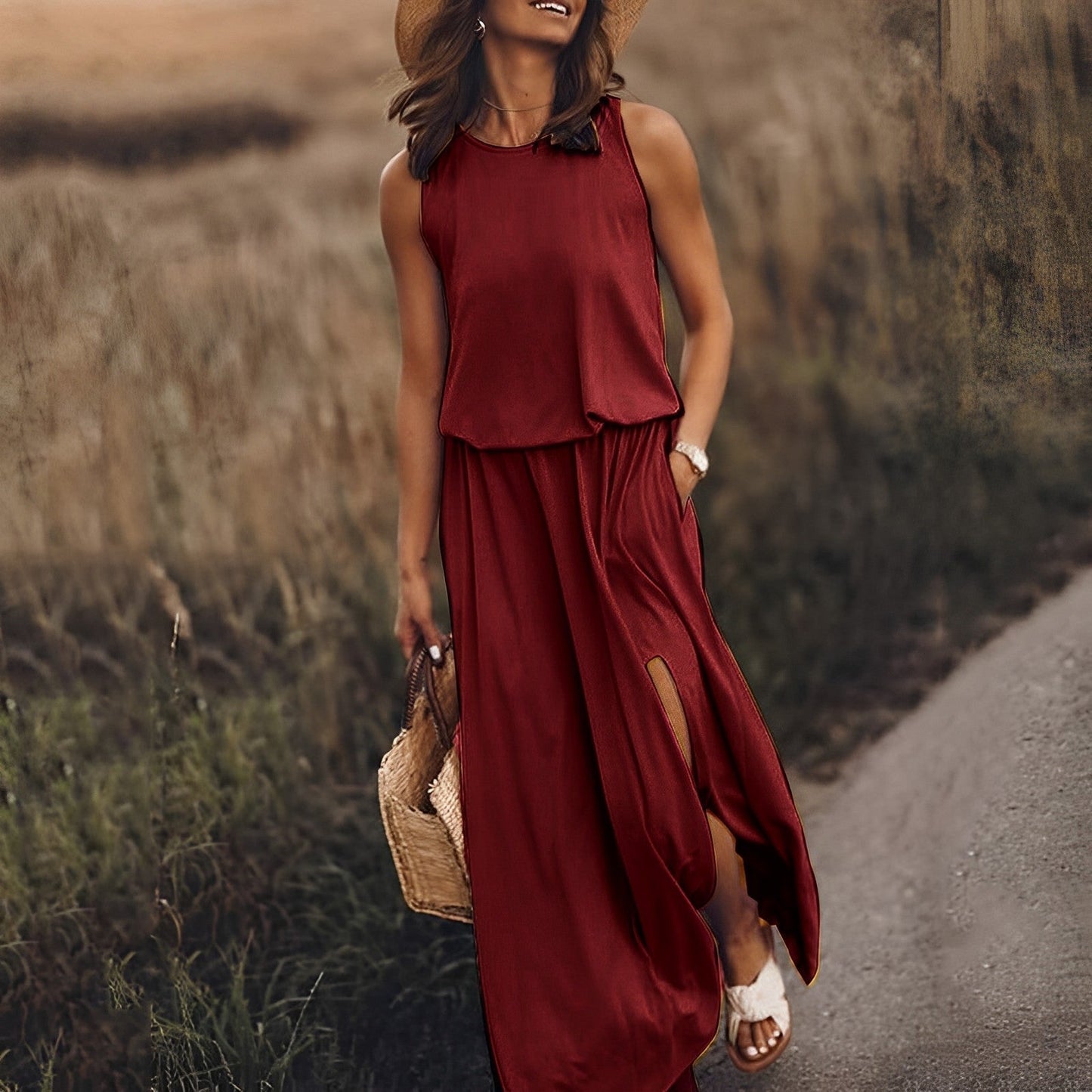 Abito Maxi Donna Estivo con Spacco Laterale - Brentozzi