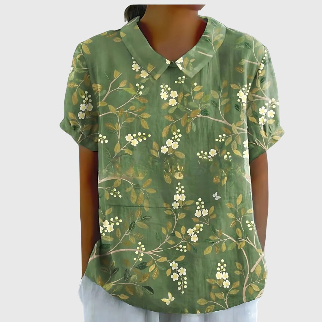 Blusa Donna con Colletto a Fiori Manica Corta