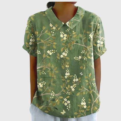 Blusa Donna con Colletto a Fiori Manica Corta