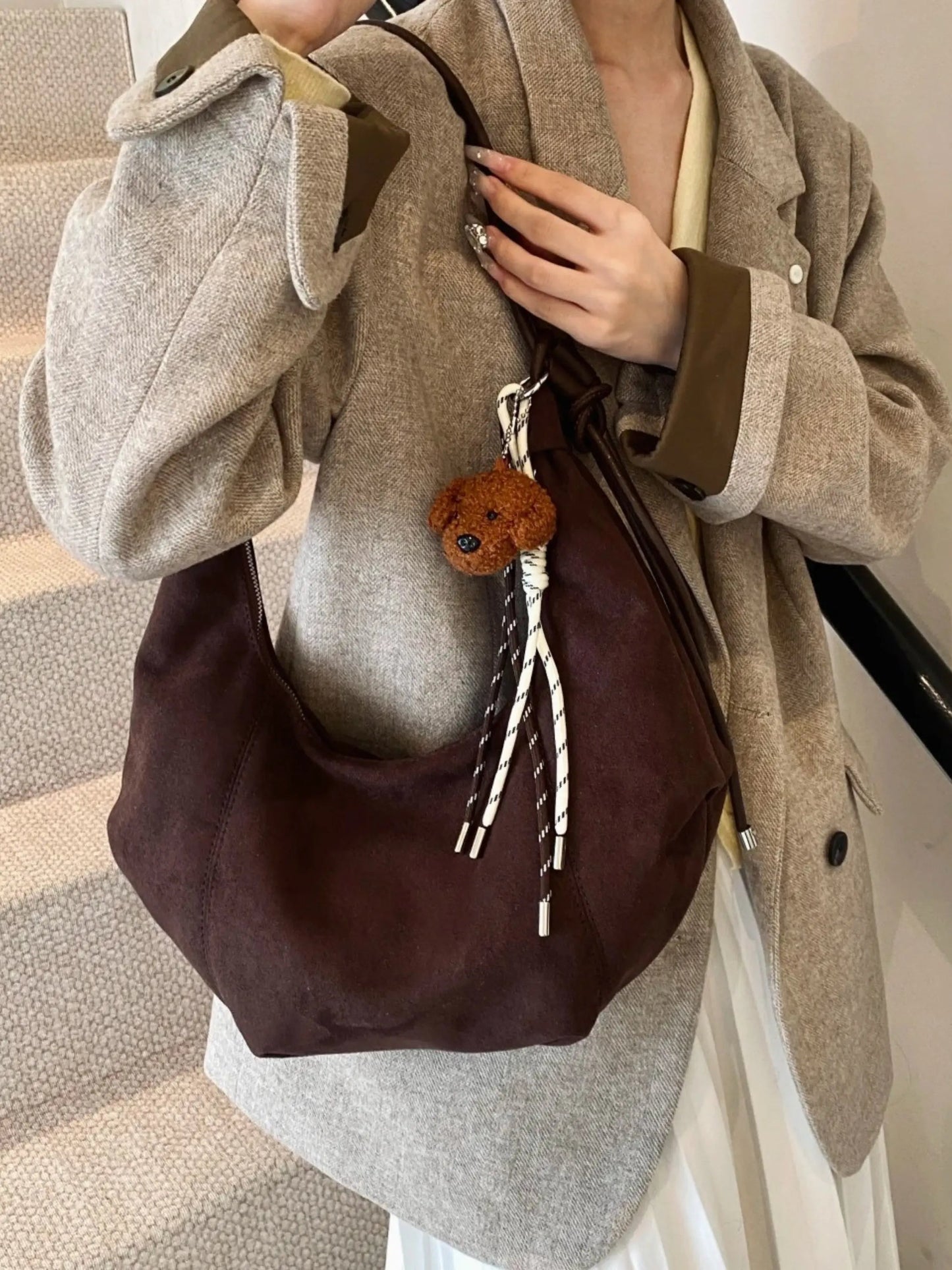 Borsa Hobo Donna in Pelle Scamosciata Stile Boho Chic