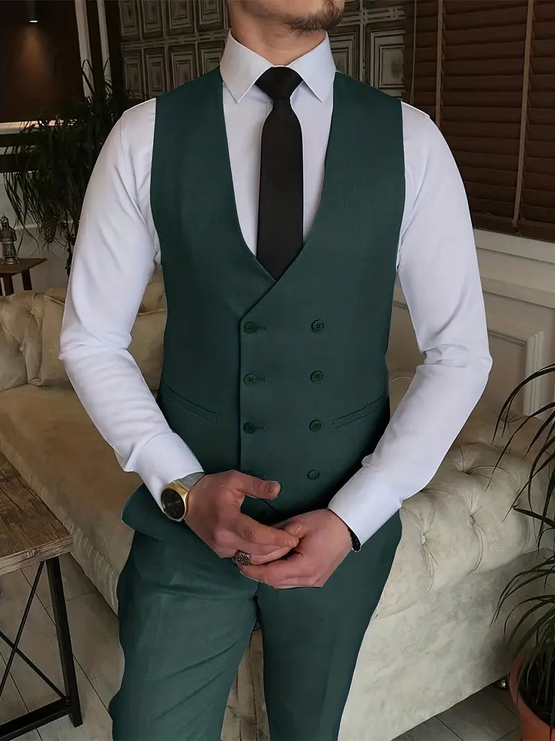 Completo Business Uomo Blazer Gilet e Pantaloni Taglio Classico