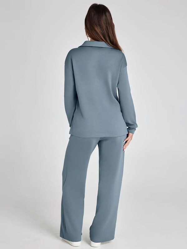 Completo Donna Felpa Scollo a V e Pantaloni Larghi Comodi
