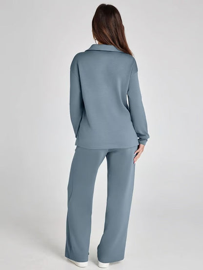 Completo Donna Felpa Scollo a V e Pantaloni Larghi Comodi
