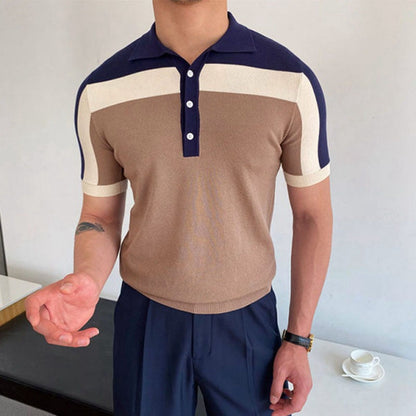 Polo Uomo Cotone Color Block Bottoni Classica