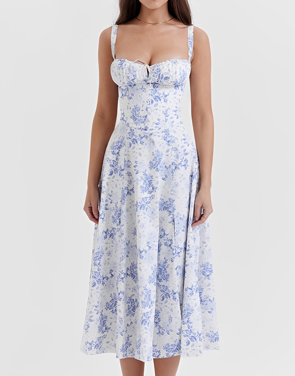 Abito Midi Donna Slim Fit con Fantasia Floreale