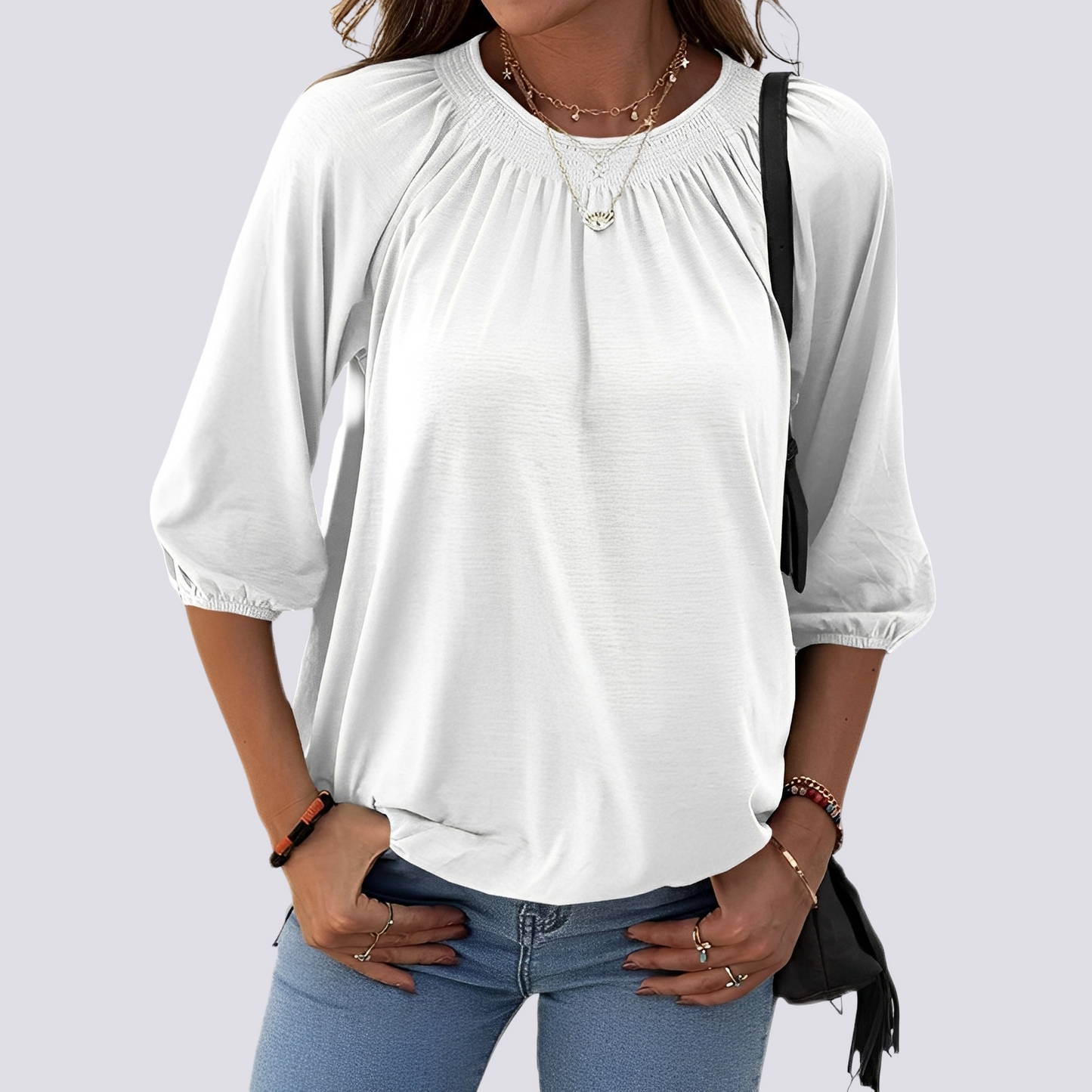 Camicia Donna Tessuto Morbido Girocollo Vestibilità Comoda