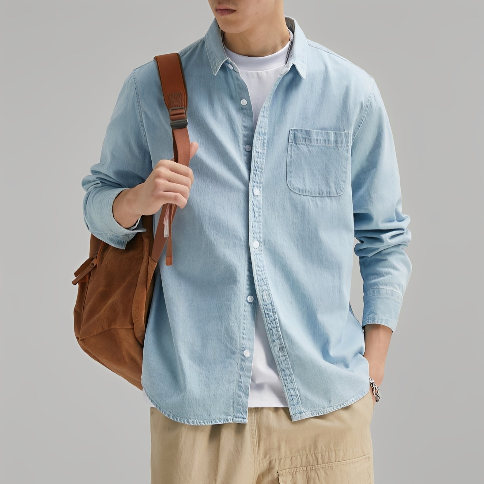 Camicia Jeans Uomo Casual con Tasca Regular Fit - Brentozzi