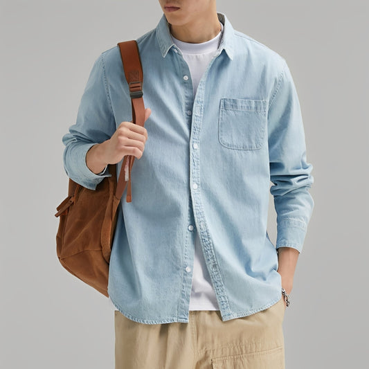 Camicia Jeans Uomo Casual con Tasca Regular Fit - Brentozzi